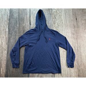 Polo Ralph Lauren Hoodie Mens Large Blue LS Hooded Shirt Thin Pullover